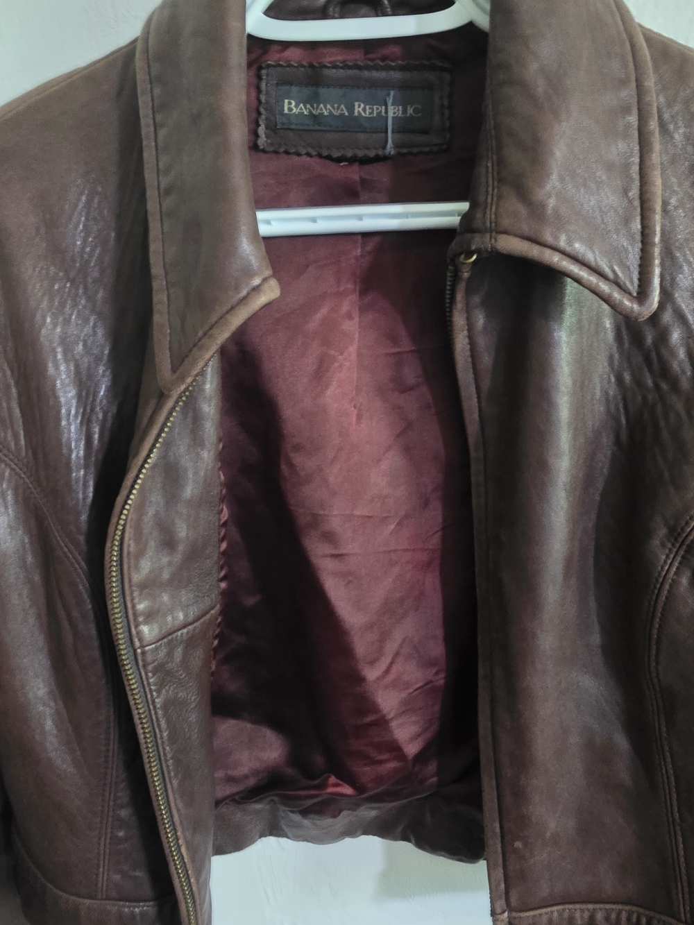 Y2K Banana Republic Genuine Leather Cropped Moto Jacket Brown - Picture 9 of 11